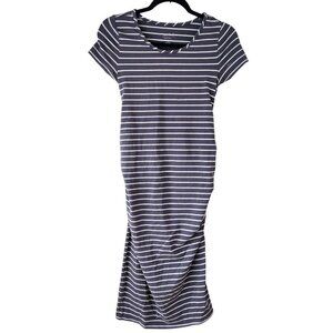 Isabel Maternity Grey Striped Jersey Knit Short Sleeve Dress Stretchy Size XS